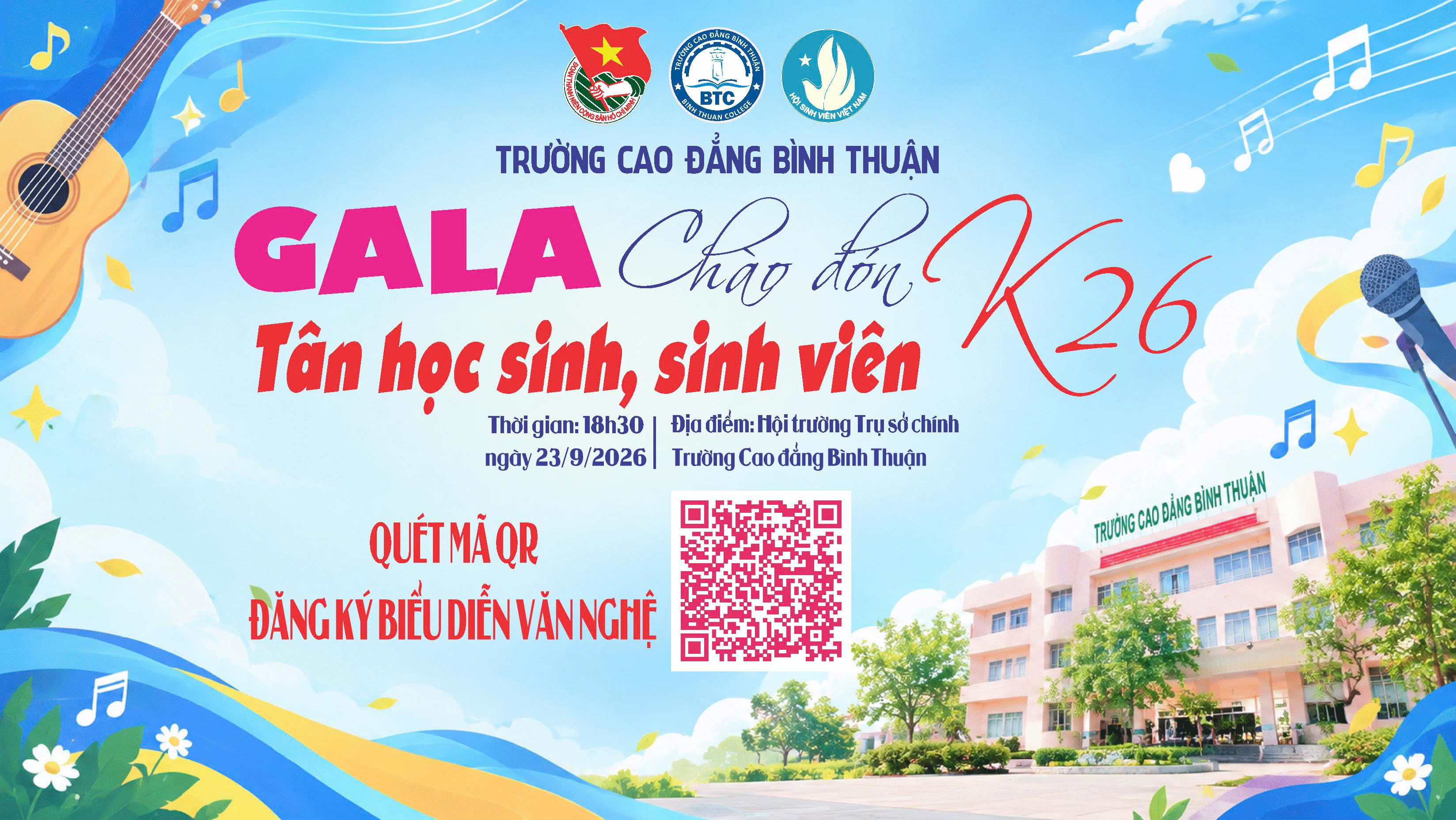Thông báo đăng ký biểu diễn văn nghệ Gala Chào đón tân HSSV K26